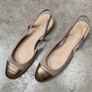 Stuart Weitzman Gold and Brown Slingback Flats